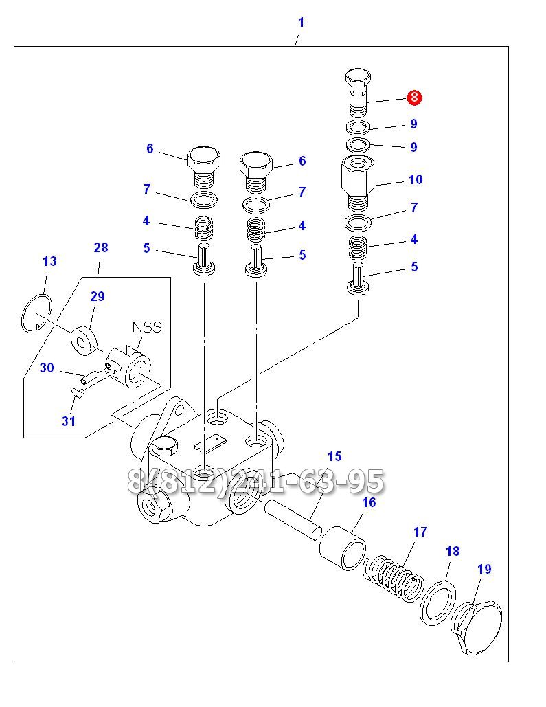 Болт ТНВД  (с сеткой) (M14x30) Isuzu NQR71, 4HG1-T, евро 2